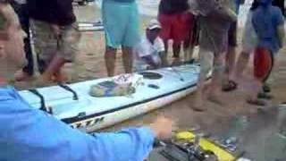 Brett Challenor on Surfski Kayak Launching in Shore Break [upl. by Deraj955]