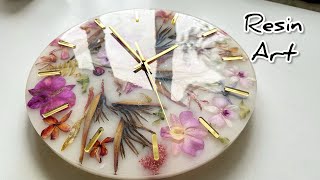 Resin Art Tutorial Amazing White Clock Made from Flowers and Epoxy Resin [upl. by Zandra5]