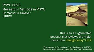 Shaughnessy  Research methods in psychology  Dr Saldivar  Chapter 2 [upl. by Eus921]