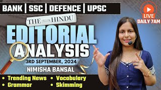 Editorial Analysis  3rd September 2024  Vocab Grammar Reading Skimming  Nimisha Bansal [upl. by Anrim]