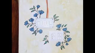 quotStepbyStep Blue Floral Wall Painting Around Switchboards  DIY Home Decor Art Tutorialquot [upl. by Aynom845]