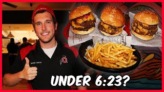 CAN I BEAT RandySantelS RECORD ON THIS TRIPLE CHEESEBURGER CHALLENGE [upl. by Annoeik]