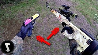 Guy Using 1250 REAL CSGO AWP Dragon Lore and Glock Fade in Airsoft War [upl. by Cigam]