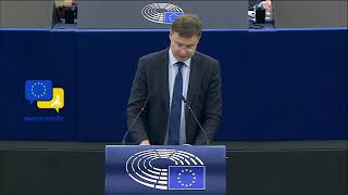 EU Dombrovskis debates the bill for the environmental consequences of Russia’s illegal brutal war [upl. by Sundstrom]