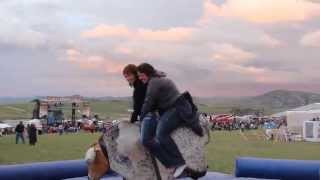 2 Ladies Ride the Mechanical Bull at Headwaters [upl. by Ynotna]