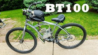 BT100 bike engine on a 26quot beach cruiser Walk around review  speed test BBR Tuning 80100cc [upl. by Germayne]