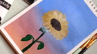 A beautiful sunset scenery painting with sunflower 🌻 Artistic Liya [upl. by Ellard]