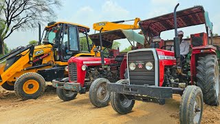 Jcb 3DX Eco Excellence Backhoe Loading Mud In 5 Massey 241 amp 1035 Tractors  Jcb Gadi Video [upl. by Viscardi982]