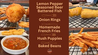 Beer Battered Fish Hush Puppies Onion Rings Fries Beans 1211 [upl. by Elehcim]