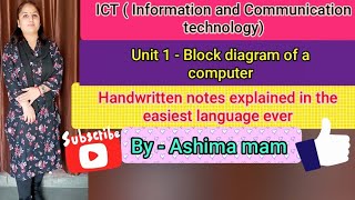 ICT Block diagram of a computer 🖥️💻💻💻🖥️ handwritten notes in easy language [upl. by Kearney]