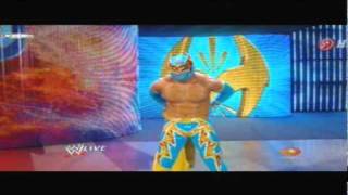 SIN CARA Mistico Primera aparicion en WWE RAW 040411 Audio Televisa [upl. by Nosnek]