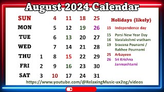 August 2024 Calendar augustcalender2024 [upl. by Creigh667]