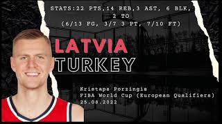 Kristaps Porzingis vs Turkey  FIBA World Cup European Qualifiers  22 PTS 14 REB 6 BLK [upl. by Novrej163]