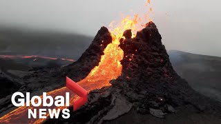 Iceland volcano Drone footage captures stunning upclose view of eruption [upl. by Maddis]