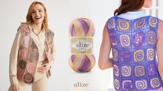 Alize Diva Batik ile Çark Motifli Yelek [upl. by Sigsmond]