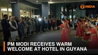 PM Modi receives warm welcome at Hotel in Guyana  DD India [upl. by Froh]