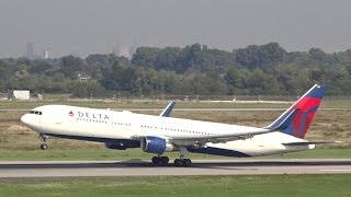 Delta Air Lines Boeing 767300ER takeoff at Düsseldorf Airport [upl. by Edrahs]