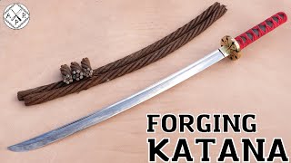 Forging a KATANA out of Rusted Iron CABLE [upl. by Fulks259]