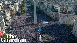 Drone captures sea of fans celebrating in Buenos Aires after Argentinas World Cup win – video [upl. by Downe692]