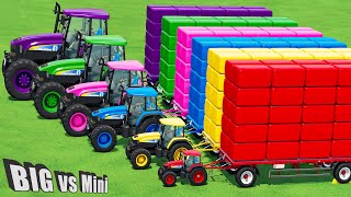 KING OF TRACTORS MINI amp BIG New HOLLAND T7 TRACTORS AND TRANSPORT HAY BALES Farming Simulator 22 [upl. by Yahska481]