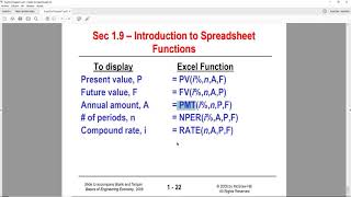 Engineering Economics  Spreadsheet Functions [upl. by Lazes577]