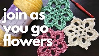 How to Crochet Joinasyougo Flowers  fourround sixpoint floral motif crochet tutorial EASY [upl. by Thomasin559]