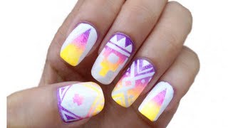 Aztec Tribal Print Nail Art Tutorial [upl. by Nada]