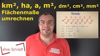 Maßeinheiten umrechnen  Flächenmaße  km² ha a m² dm² cm² mm²  Lehrerschmidt [upl. by Samid]