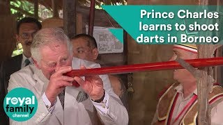 Prince Charles learns to shoot darts in Borneo [upl. by Panthia273]