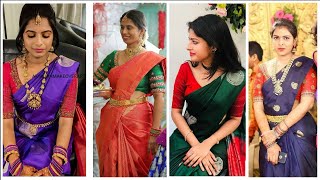 Best Borderless Silk Saree Blouse Designs 2023  No Boarder Silk Sarees With Contrast Blouses [upl. by Nara]