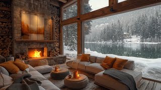 Soothing Jazz Music in A Cozy Living Room Space ❄️ Snowy Scene and Fireplace Sound for Relaxation [upl. by Durrace287]