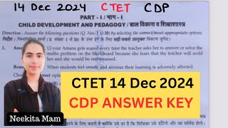 CTET 14 DEC 2024 paper 2 CDP Answer key ctet2024 answerkey childhood development and pedagogy [upl. by Queenie]