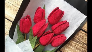 ABC TV  How To Make Tulip Paper Bouquet Flower From Crepe Paper  Craft Tutorial [upl. by Nonnaer153]