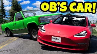 Crashing OBs Tesla During a Mountain Race in BeamNG Drive Mods [upl. by Eledoya]