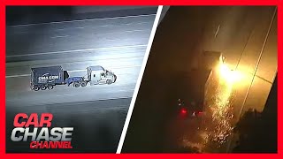 FULL CHASE Big rig erupts in flames at end of lengthy pursuit through Southern California [upl. by Sommer14]