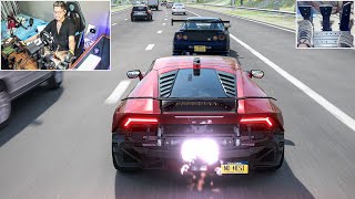 STREET RACE NISSAN SKYLINE R34 VS LAMBORGHINI HURACAN  STEERING WHEEL  PEDAL CAM  ASSETO CORSA [upl. by Anir]