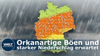 UNWETTER Deutsche Wetterdienst warnt vor schweren Gewittern in Deutschland [upl. by Elrak953]