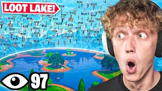 100 Players Land At LOOT LAKE In Fortnite INSANE [upl. by Dnomse]