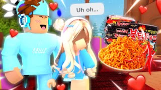 SPICY NOODLES CHALLENGE With My Girlfriend In MM2 [upl. by Remlap]