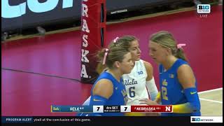 Amazing Rally Taylor Landfair Kill Nebraska Husker Volleyball 92724 UCLA [upl. by Manas963]