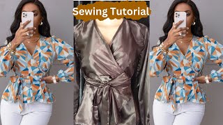 Part 2 How To Sew a Wrap Top with curved Peplum [upl. by Redd]