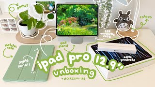 ipad pro 129” m2 unboxing 2023 🤍🌿 apple pencil 2  accessories [upl. by Nerval]