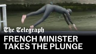 French sports minister swims in Seine ahead of Olympics [upl. by Erot602]