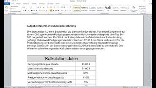 WIRTSCHAFTSFACHWIRT WIRTSCHAFTSBEZOGENE QUALIFIKATIONEN Maschinenstundensatz [upl. by Gahl]