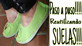 Zapatos Tejidos REUTILIZANDO suelas Tips para un acabado perfecto 71zapatostejidos crochet [upl. by Caro950]