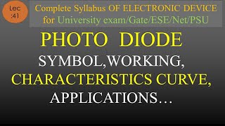 Lec41 Photo DiodeSymbol Working Characteristics Curve Application Advantage EDC  R K Classes [upl. by Skeie]