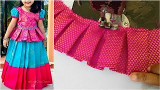 Simple pattu pavadai sattai cutting and stitching easy method Pattu pavadai designs blouse design [upl. by Gibeon985]