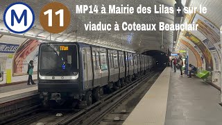 Métro ligne 11 MP14 à Mairie des Lilas  viaduc à Coteaux Beauclair [upl. by Aindrea]