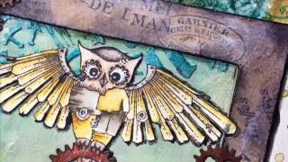 Mixed media art journal page Steampunk Owl [upl. by Anitneuq]