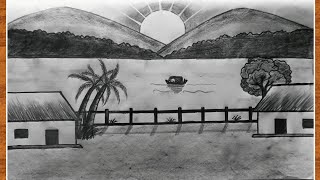 Amazing Village Scenery Drawing  How To Draw Prakritik Drishya with pencil  Landscape drawing [upl. by Mcdermott]